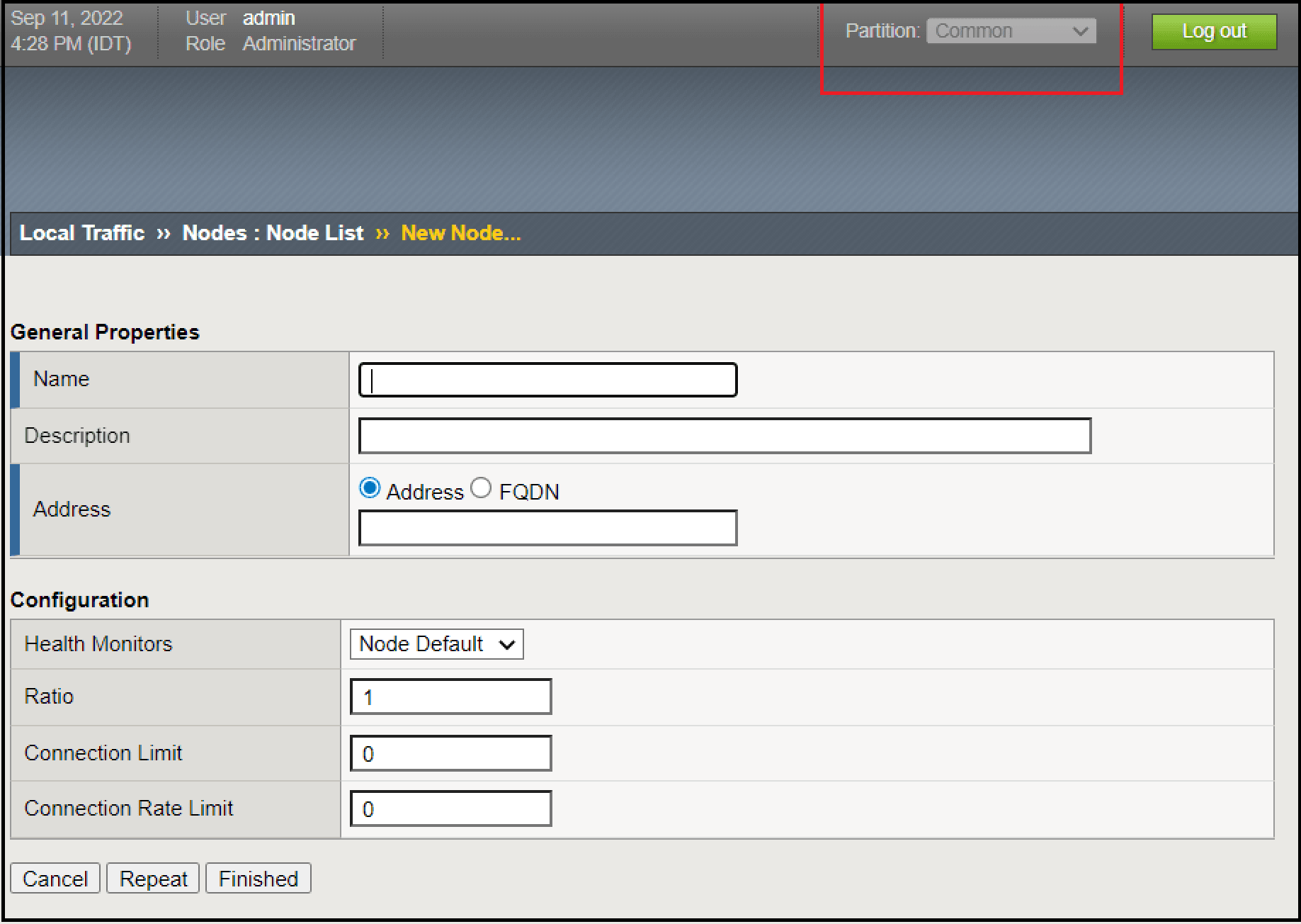 Figure: New Node Screen
