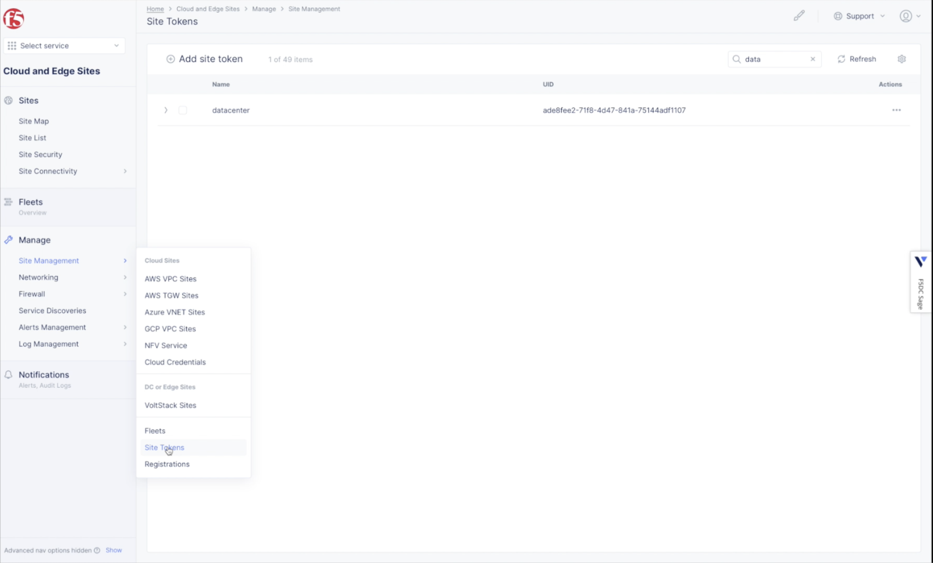 Figure: Create site token