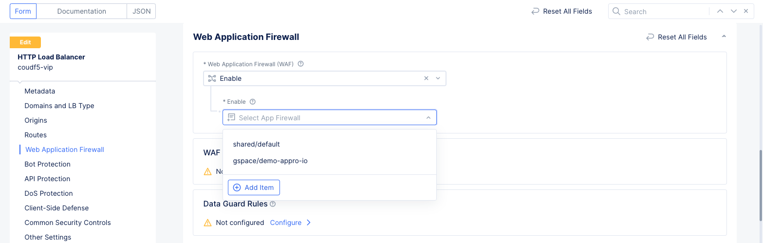 Figure: HTTP Load Balancer Security Configuration