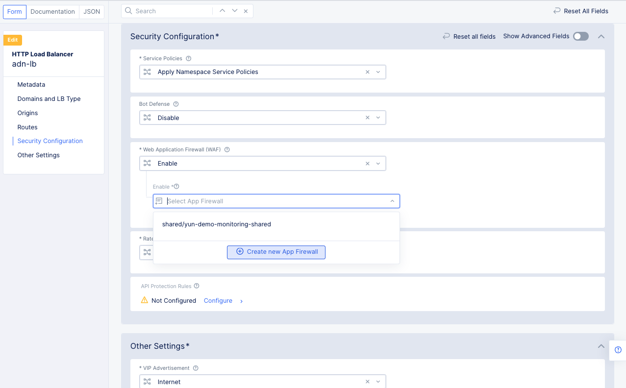 Figure: Create New Web Application Firewall
