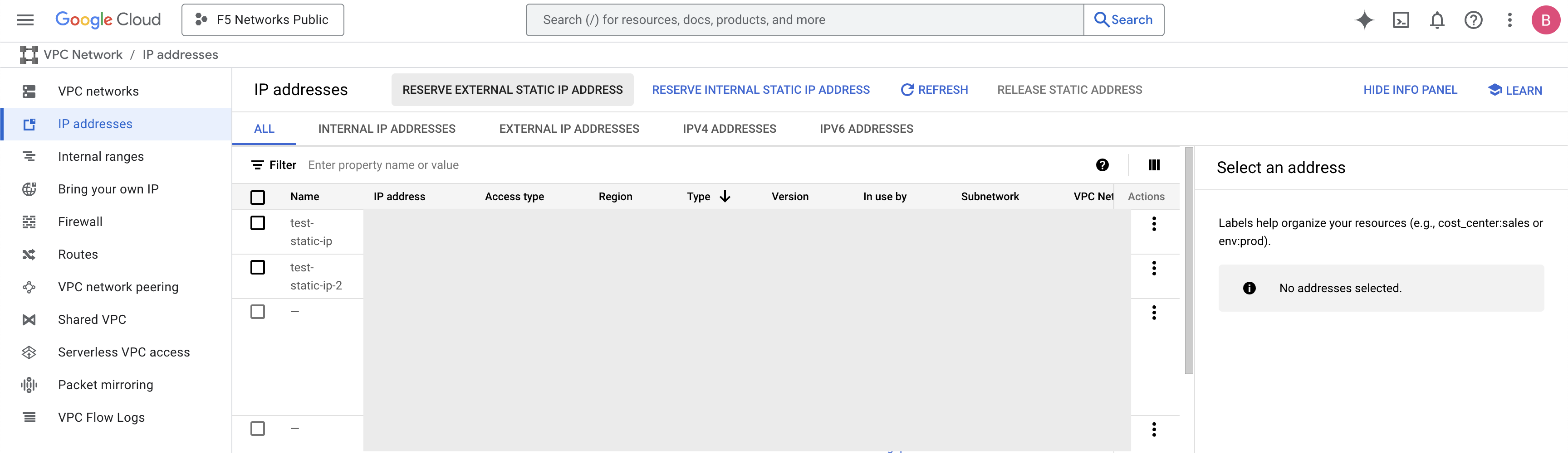 Figure: Reserve External IP Address