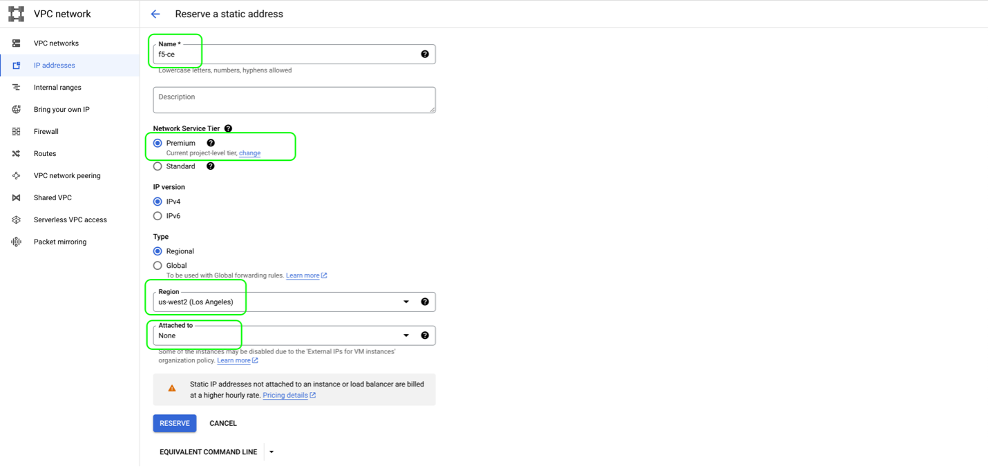 Figure: Reserve External IP Address