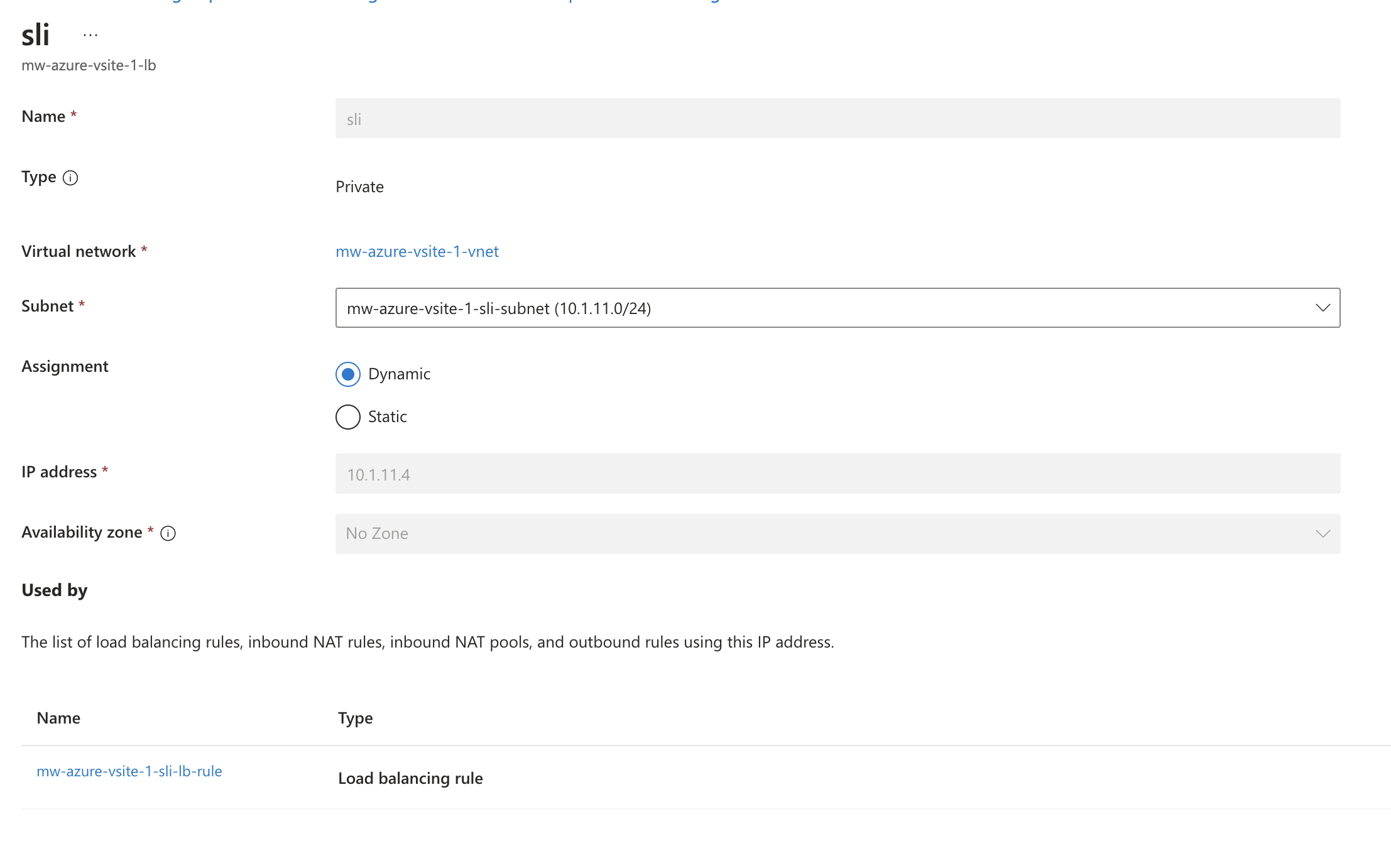 Figure: Azure Frontend IP Address